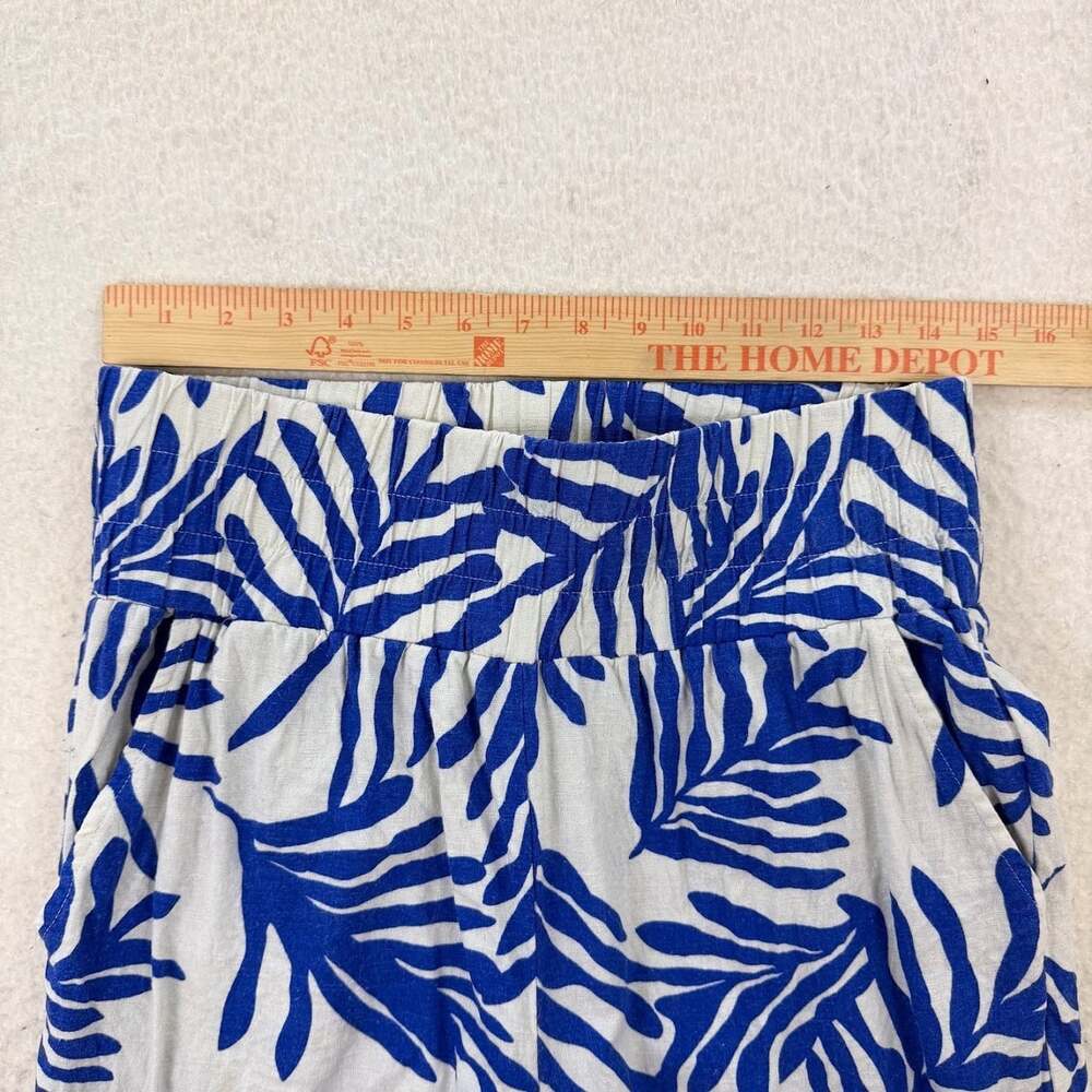 Happily Grey Blue Palm Leaf Wide Leg Linen-Blend Resort Pants Size Large - Picture 4 of 6